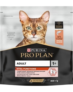 Сухой корм ® Vital Functions для взрослых кошек для поддержания функций почек, мозга и иммунитета, с высоким содержанием лосося (400 г) Purina pro plan