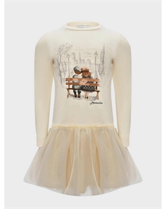 Платье с юбкой из фатина, кремовое Monnalisa