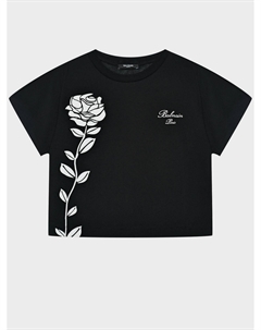 Футболка с принтом "роза", черная Balmain