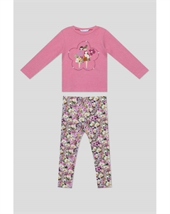 Комплект хлопковый из лонгслива и легинсов с принтом Mayoral