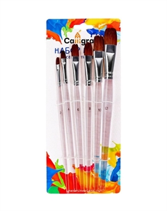 Набор кистей для рисования, пони - синтетика, 6 штук: № 2, 4, 6, 8, 10, 12, плоские, прозрачные ручки, международный размер Calligrata