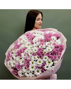 51 бело-розовых хризантем Букетная лавка