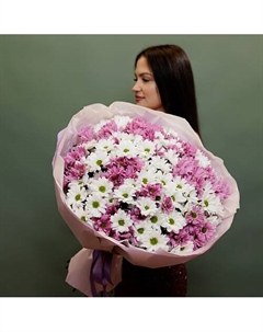 25 бело-розовых хризантем Букетная лавка