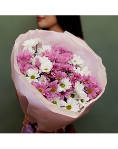 9 бело-розовых хризантем Букетная лавка