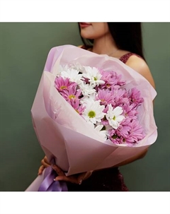 5 розово-белых хризантем Букетная лавка