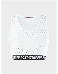 Кроп-топ в стразах с логотипом, белый Patrizia pepe
