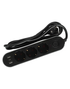 Удлинитель бытовой 3 розетки 1.5 м цвет черный Skybeam