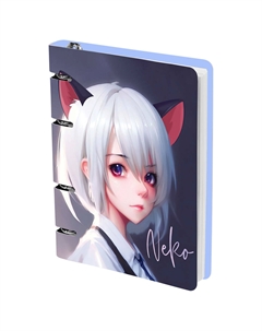 Тетрадь на кольцах "Neko" А5 100 л, картон, матовая ламинация, тиснение фольгой Meshu