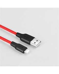 Кабель Lightning 8-pin(M)-USB(Am), экранированный, быстрая зарядка, 2А, 1 м, черный/красный, HOCO Plus X21 (6957531071372) Hoco
