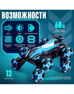 Перевертыш радиоуправляемый, работает от аккумулятора, свет, звук, дым, 8 режимов работы, цвет синий Автоград