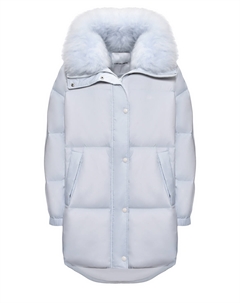 Пальто пуховое со съемным воротом из овчины Yves salomon