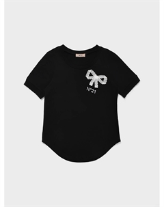 Футболка с белым бантом из ленты, черная No21