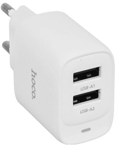 Зарядное устройство сетевое Hoco C141A Smart 6942007627856 2 USB, 2100mA, пластик, цвет: белый (1/36/216)