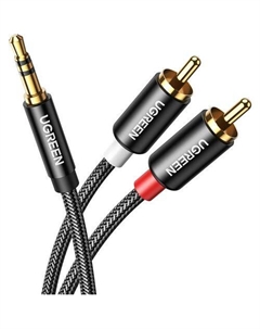 Кабель аудио UGREEN AV116, 2хRCA (f) - Jack 3.5 (f), 1.5м, GOLD, черный Ugreen