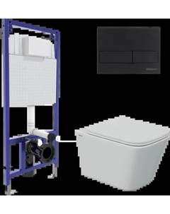 Комплект унитаза Floe S Rimless с инсталляцией Novum 525 черный матовый, с сиденьем микролифт и клавишей смыва L5 soft touch черный матовый Berges