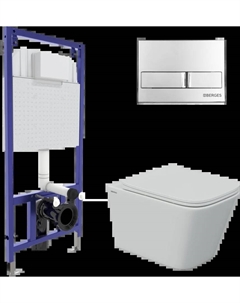 Комплект унитаза Floe S Rimless с инсталляцией Novum 525 черный матовый, с сиденьем микролифт и клавишей смыва L3 хром глянец Berges