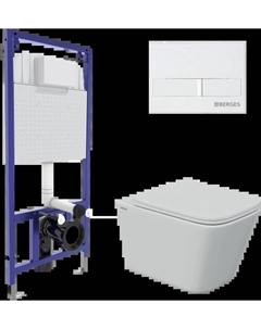 Комплект унитаза Floe S Rimless с инсталляцией Novum 525 черный матовый, с сиденьем микролифт и клавишей смыва L1 белый Berges