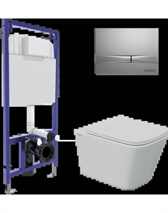 Комплект унитаза Floe S Rimless с инсталляцией Novum 525 черный матовый, с сиденьем микролифт и клавишей смыва F2 хром матовый Berges