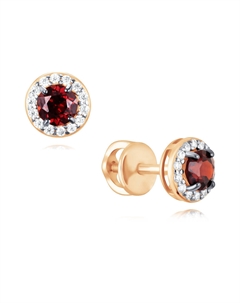 Пусеты из красного золота с гранатом из золота Адамас