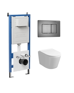 Комплект Унитаз подвесной с инсталляцией Classic 97.4477S.04.42M безободковый, белый+ Кнопка смыва графит сатиновый Grossman