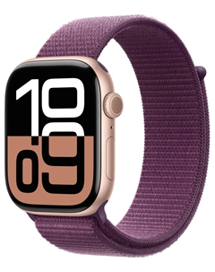 Watch Series 10, 46 мм, корпус из алюминия цвета «розовое золото», спортивный браслет сливового цвета Apple