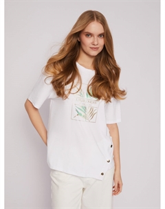 Футболка с принтом и декоративной планкой на кнопках Zolla