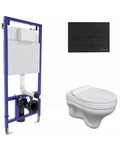 Комплект унитаза с инсталляцией Novum с сиденьем микролифт и черной клавишей смыва Berges