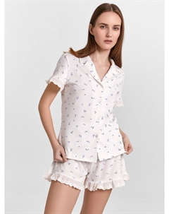 Комплект домашний женский белый с цветочным принтом Mark formelle