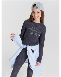 Лонгслив для девочек серый с обработкой эйсид и надписью Mark formelle