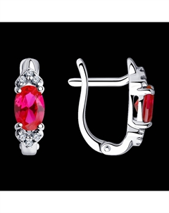 Серьги из серебра с корундами рубиновыми (синт.) и фианитами Sokolov