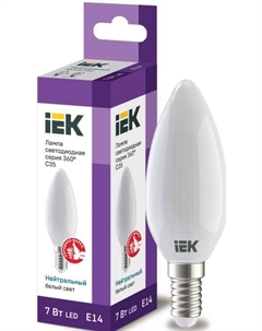 Лампа светодиодная LLF-C35-7-230-40-E14-FR филаментная C35 свеча матовая 7Вт 230В 4000К E14 серия 360° Iek