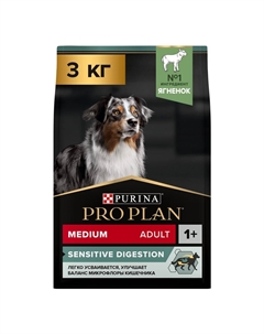 Корм для собак Opti digest для средних пород с чувствит.пищеварением, с ягненком сух. 3кг Purina pro plan