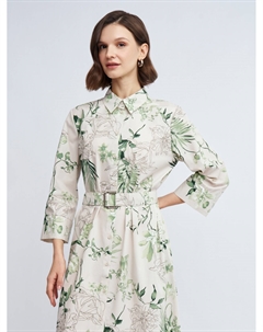 Платье-рубашка миди с принтом и поясом Zolla