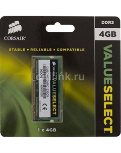 Оперативная память CMSO4GX3M1C1333C9 DDR3L - 1x 4ГБ 1333МГц, для ноутбуков (SO-DIMM), Ret Corsair