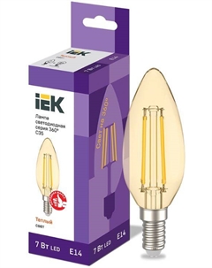 Лампа светодиодная LLF-C35-7-230-30-E14-CLG филаментная C35 свеча золото 7Вт 230В 2700К E14 серия 360° Iek