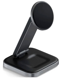 Беспроводное зарядное устройство-подставка Satechi 2-in-1 Foldable QI2 Wireless Charging Stand, серый космос (ST-Q21FM)