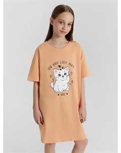 Сорочка ночная для девочек оранжевая с принтом и надписью Mark formelle