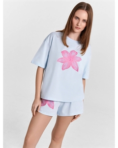 Комплект домашний женский голубой с цветочным принтом Mark formelle