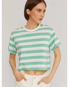 Трикотажная короткая футболка из хлопка в полоску Zolla