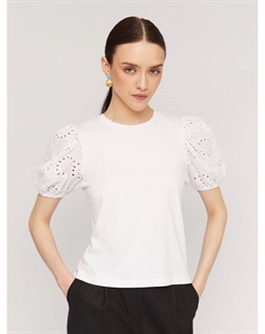 Топ из хлопка с акцентными вышитыми рукавами Zolla
