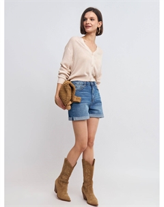 Джинсовые мини шорты Mom с отворотами Zolla