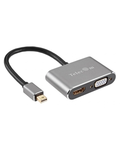 Кабель Mini DisplayPort(M)-HDMI (F)/ VGA (F) 4K, 20 см, серый (TA6080) Telecom