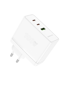 Сетевое зарядное устройство Borofone Imperial BN11 100 Вт, USB, EU, 2xUSB type-C, Quick Charge, PD, белый (6941991103773)