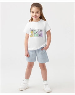 Шорты джинсовые из шамбре с драпировкой голубые для девочки Button blue