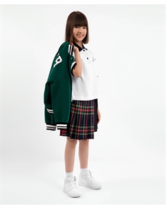 Юбка текстильная в клетку с асимметричным низом и тесьмой синяя Gulliver