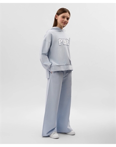 Брюки - палаццо для девочки из футера голубые Gulliver