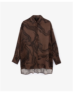 Блузка прямой свободной формы из принтованного текстиля коричневая Glvr
