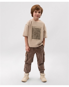 Брюки-джоггеры для мальчика c карманами-карго из вареного футера коричневые Gulliver