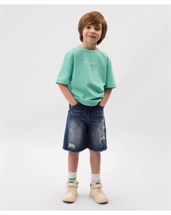 Шорты для мальчика с дестрой эффектом джинсовые коричневые Gulliver