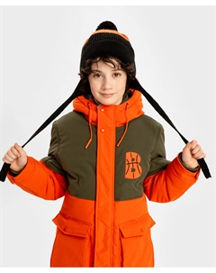 Шапка бини с ушками на завязках и с помпоном утепленная мультицвет для мальчика Button blue